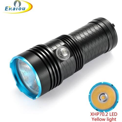 LED Yellow Light XHP70.2 Waterproof Diving Flashlight Super Bright Underwater Professional Deep Sea Dive Caving Catch Fish Torch