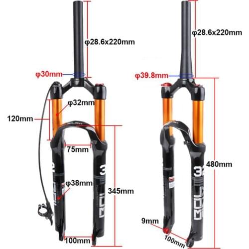 Mountain Bike Forks, 26 / 27.5 / 29 Inch Mountain Bike Front Fork with Adjustment, 28.6mm Threadless, 30 / 39.8mm