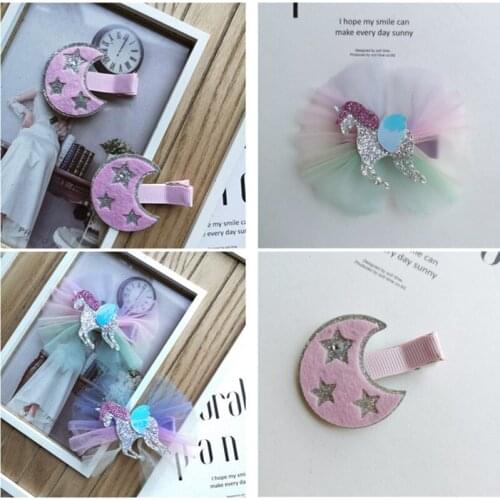 10pcs/lot Cute Sequins Unicorn Moon Girl Hair Barrettes Kid Cute Cartoon Head Clamp Hair Pin Snap Clip Korean Hair Accessories