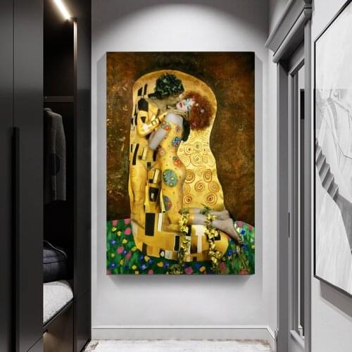 Yellow Gustav Klimt Kissing Canvas Painting Figure Painting Wall Art Post and Prints Home Decora Picture Oil Painting Wall Decor