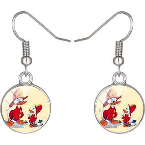 Disney Donald Duck Mickey Mouse Character Earrings Fish Hook Earrings Handmade Glass Cabochon Earrings Jewelry Women