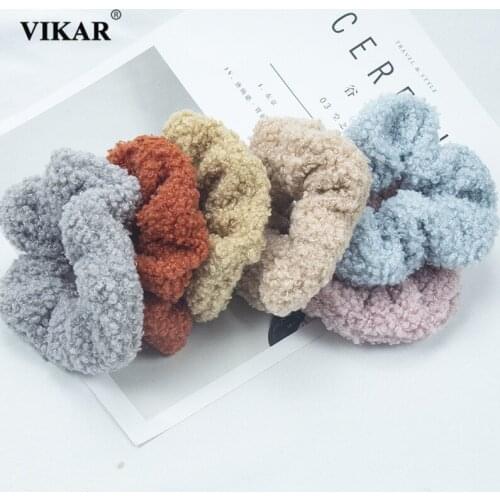 Women Winter Elegant Wool Hair Scrunchie Rubber Bands Girls Organza Ponytail Holder Elastic Hair Ties Hair Bands Hair Accessorie