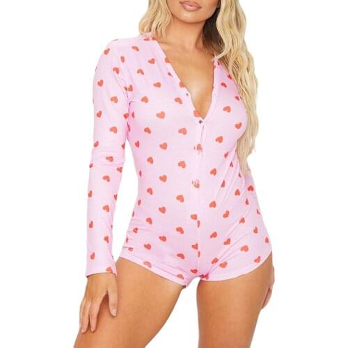 Women´s Pajamas Romper Summer Dot Printed Casual Long Sleeve Summer Autumn Nightwear Buttons Sleeping Wear Sexy Playsuit