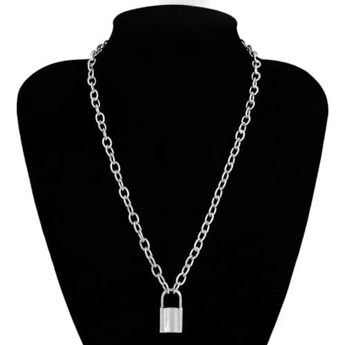 Silver Color PadLock Pendant Necklaces link Chain lock Necklaces collar ras du cou collier femme for women men