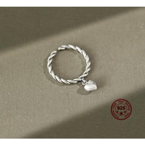 100% S925 Sterling Silver Female Ring Minimalist Retro Style Brushed Love Twist-shaped Open Wild Fashion Accessories
