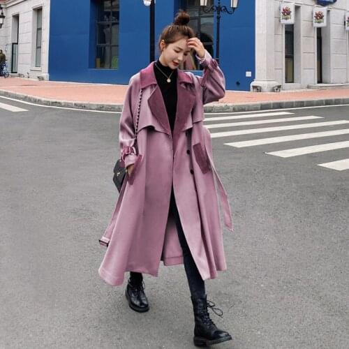 2021 Spring And Autumn New Contrast Stitching Woolen Long Woolen Coat Tempera Ment France Vintage Coat Women
