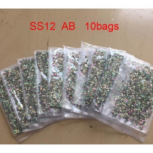 10bag/lots Crystal AB SS12 DMC Hot Fix Rhinestone Crystal Flatback Loose Strass Rhinestone for clothes bags accessaries
