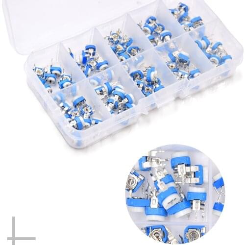 100Pcs/Box RM065 Carbon Film Horizontal Trimpot Potentiometer Assortment Kit 10 Values Variable Resistor 500R - 1M