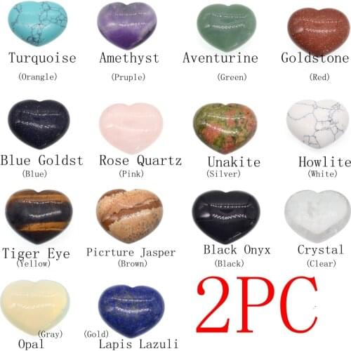 32/40MMTiger Eye Quartz Fluorite Heart Shape Lapis Lazuli Healing Crystal Chakra Natural Stone Carving Aura Free Pouch