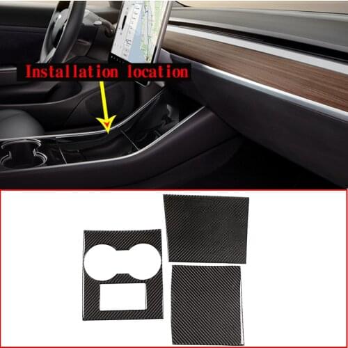 3 Pcs Soft Carbon Fiber For Tesla Model 3 Car Center Console Cup Holder Panel Accessories