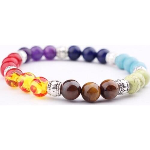 8mm turquoise multicolor Agate Chakra Healing Reiki Buddha Yoga Bracelet elastic adjustable black Volcanic Stone Bangles ev43