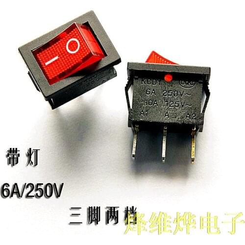 Free shipping | rocker switch rocker power switch KCD1-102 red 3 foot 2 stalls with 10 6A/250V lights