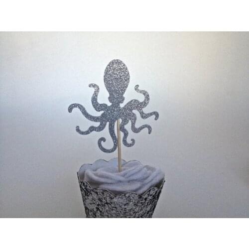 Glitter Octopus Cupcake Toppers girls birthday party beach Wedding Bridal Shower Engagement Hens Night Party food picks