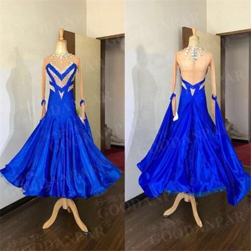 GOODANPAR New Style Lycra Mesh Ballroom Dance Competition Dresses Women With Rhinestone Necklace Bodysuit Bra Stage Dance Wear