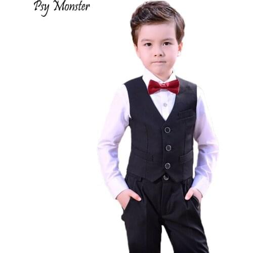 Flowers Boys Brand Formal Tuxedos Suit Wedding student Dress Gentleman Kids Waistcoat Shirt Pant Bowtie 4Pcs ceremony Costumes