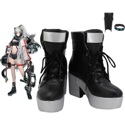 Arknights Schwarz Cosplay Boots High Heel Black Shoes Custom Made Any Size
