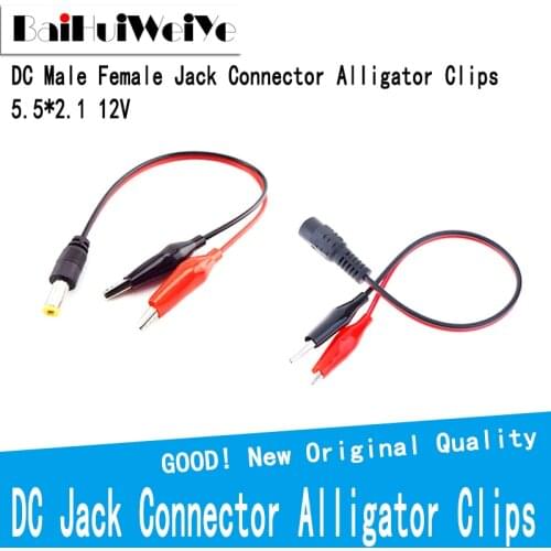 DC Male Female Jack Connector Alligator Clips Crocodile Wire 12V Power Cable To 2 Alligator Clip Connected Voltage 5.5*2.1mm