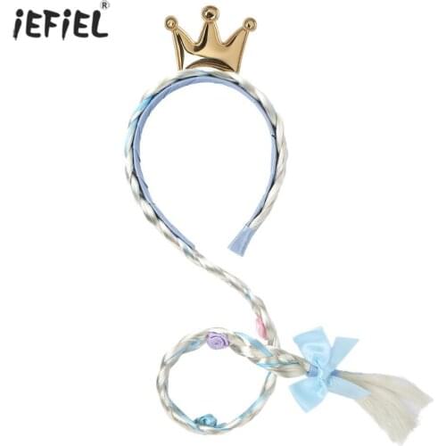 Princess Braided Long Wigs Headband Girls Headwear Blonde Hair Hoop Halloween Cosplay Costume Party Dress up Kids Accessories
