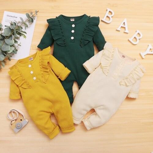 Newborn Baby Girl Romper Ruffle Button Princess Cotton Clothes Knitted Bodysuit Jumpsuit Spring Autumn Outfits 2PCS Clothes Set