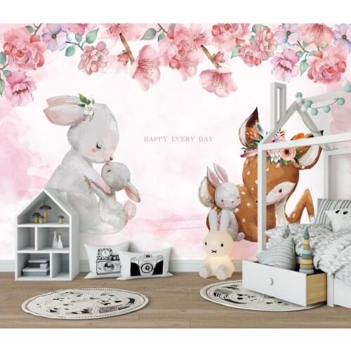 Beibehang Custom Living Room Children Room Animal Photo Wall Decoration Painting Cartoon Floral Rabbit Mural 3d Wallpaper