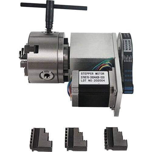 CNC Router Engraving Machine 4th Axis 100mm 3 Jaw Chuck Rotary Center Height 65mm