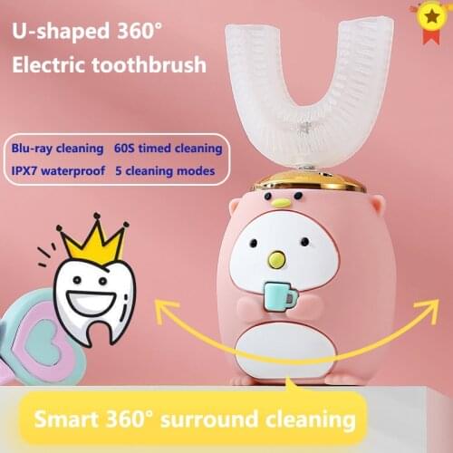 Intelligent 360 Degrees U type Kids Sonic Electric Toothbrush Silicon Automatic Ultrasonic XaoMi Tooth Brush Cartoon Pattern