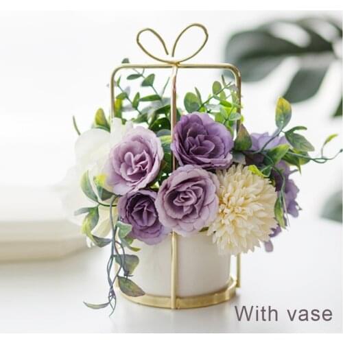Table centerpieces artificial flowers with vase home decoration flower Pot set European Style rose Bouquet wedding Potted flower