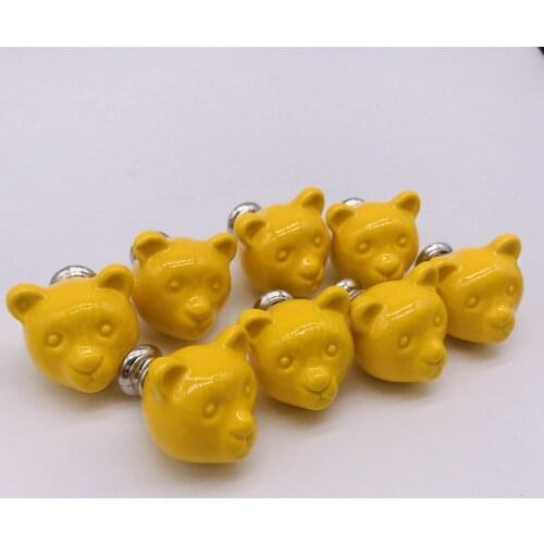 8PC Europe Ceramic Knobs Yellow colored Porcelain Pulls Handles for Kids Cute Bear Furniture Wardrobe cabinet Doors drawer Knobs