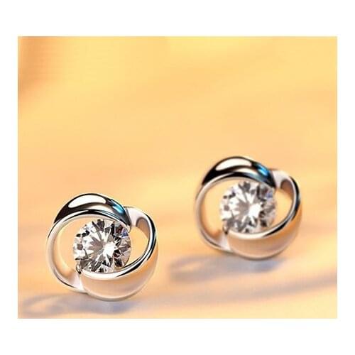 Classic Flower Wedding Earrings Dainty Female White Crystal Earrings Vintage 925 Sterling Silver Small Stud Earrings For Women