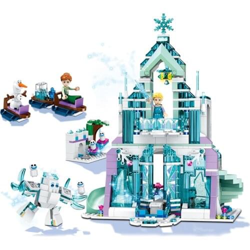 Disney Frozen Snow World Series The Elsa Magical Ice Castle Set Princess Anna Stacking Friends Girls Building Blocks Bricks Toys