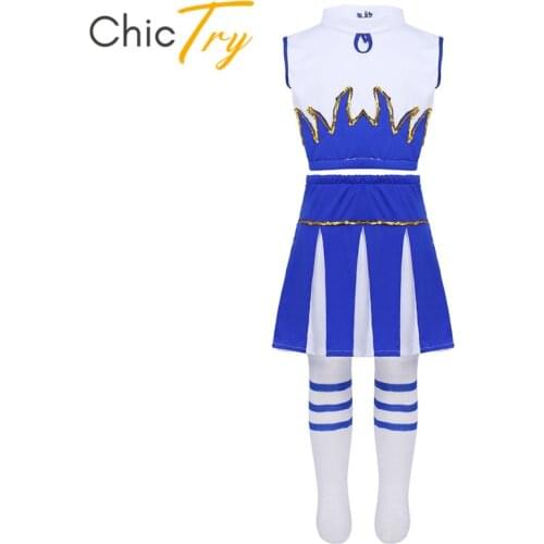 ChicTry Kids Teens Hip-hop Jazz Stage Dance Costumes Set Girls Crop Top with Skirt Children Street Dancing Cheerleader Costume