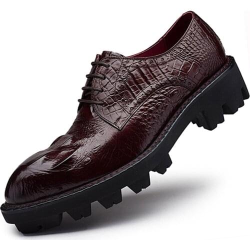 Sipriks Thick Rubber Sole Dress Shoes Men Elevator Shoes Genuine Leather Red Brown Mens Derby Shoes Crocodile Height Increase 44