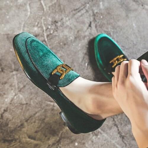 Mens gold buckle peas shoes loafers shoes British pointed toe youth breathable mens dress shoes chaussures de soirée H654