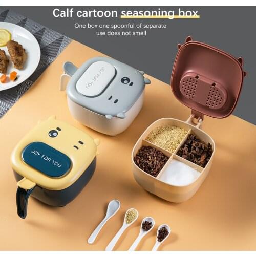 All-In-One Spice Set Household Kitchen Supplies Seasoning Box With Lid Four-Compartment Salt Jar