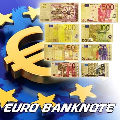 Set of Metal Color Gold Plated EURO BANKNOTES 8 pcs 5, 10, 20, 50, 100, 200, 500 Euro,One Million Gold Banknote