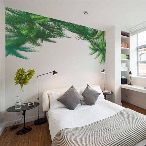 Palm Tree Green Leaf Wall Stickers For Tv Background Livingroom Bedroom Home Decor Plant Mural Art Diy Pvc Wall Decals