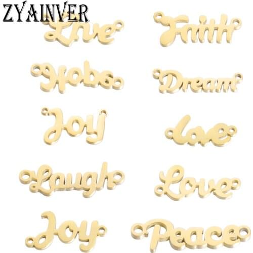 5Pcs Word Love Joy Peace Faith Hope Dream Charms Mirror Polish Stainless Steel Connector Charms for DIY Making Necklace Findings