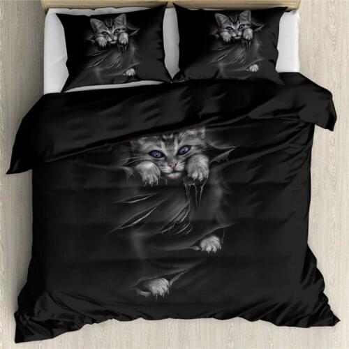 Upetstory 3D Bedclothes Animal Black Cat Print Adult Kids Duvet Cover Set Custom Comforter Cover Pillow Case Bedding Queen Size
