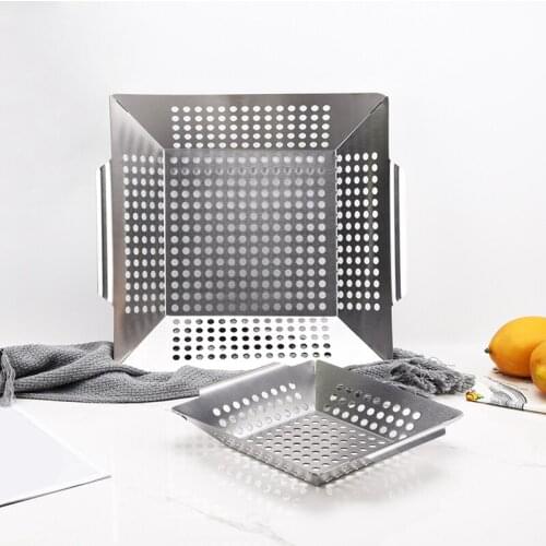 Stainless Steel Vegetable Grill Basket BBQ Grill Drain Plate Square Grill Tray With Perforated Grill Tray Tool Grill Pan