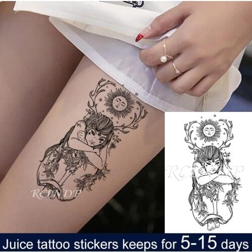 Waterproof Temporary Juice Tattoo Sticker Sun Goddess Planet Plant Flash Tatoo Fake Tatto Arm Leg Back Art for Men Women
