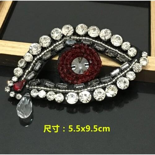 Eye rhinestone beaded patches embroidered sew on patch applique jacket patches for clothes parches para la ropa