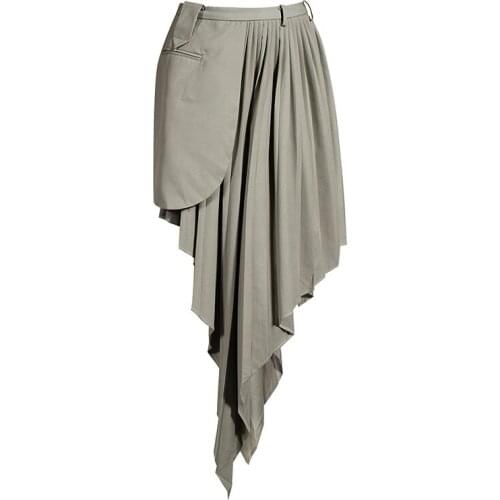 SeeBeautiful Asymmetrical Half-body Skirt Lace Up Pleated Stitching Irregular Simple New Fashion 2020 Autumn Winter Women M020