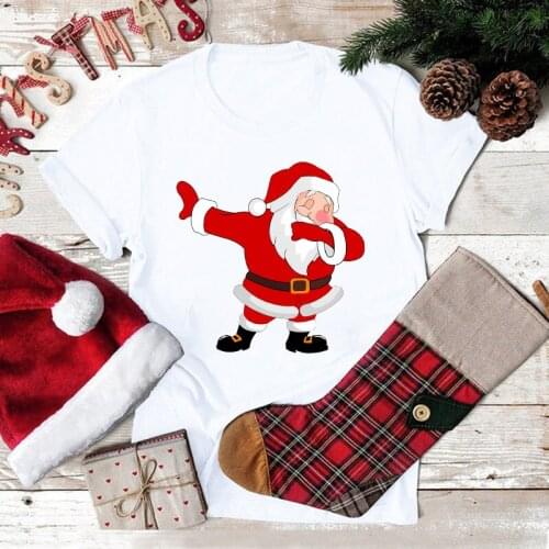 Merry Christmas Funny Santa Claus Cute T-shirt Clothing Tee for Women Lady Cartoon Print Tshirt Top Graphic Female