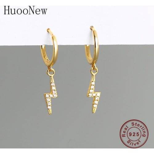 925 Sterling Silver Gold Color Lightning Pot Mix Zirconia Hoop Earring Pendientes Oorbellen Brinco Boucle D'oreille For Women