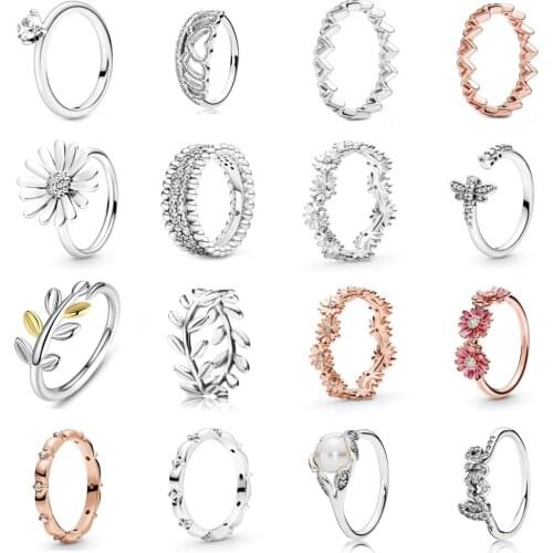 NEW 2021 100% 925 Sterling Silver Diamond Crown Flower Ring Women Fit DIY Original Bracelet Fshion Jewelry Gift