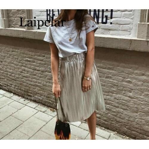 Laipelar Women Pleated Skirt New 2020 Fashion Metallic Luster Sequin Elastic Waist