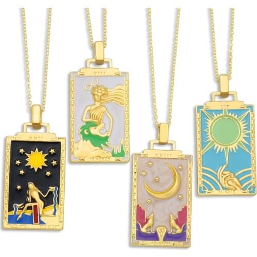 Gold Enamel Big Pendant Necklaces for Woman Sunflower Girl Moon Star Pendants Turkish Necklace Fashion Jewelry Party Gift