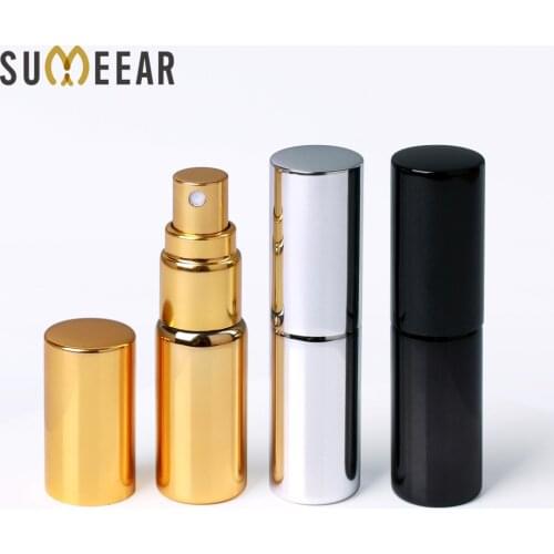 100Pieces/Lot 5ML Portable UV Glass Refillable Perfume Bottle With Aluminum Atomizer Spray Bottles Sample Empty Containers