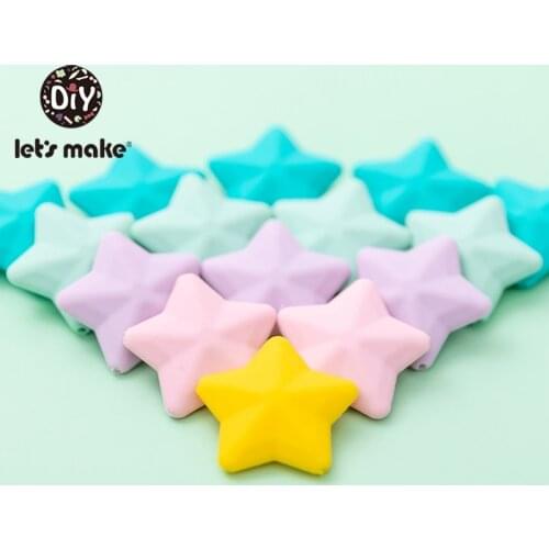 Lets Make BPA Free 100pcs Five Pointed Star Silicone Beads Food Grade Necklace Baby Teether Beads Silicone Teether Toy For Kids
