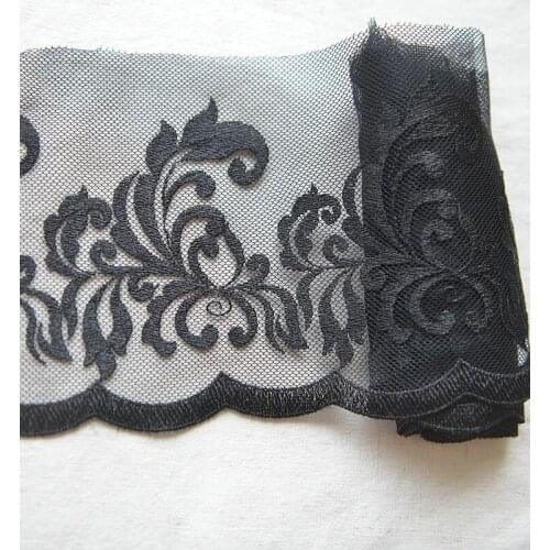 2 Meters 14CM Width Black Flower Nigerian Embroidery Net Lace African Tulle Lace Fabric for Wedding Dress